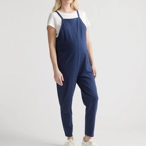 Quince Maternity Organic Cotton Overalls Jumpsuit in Navy Blue sz S Small NWT